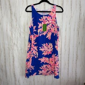 Lilly Pulitzer NWT Silk Blue Dress with Pink Coral Medium